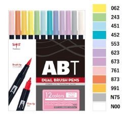 Marker/Highlighter Dual Brush Pen Water-based Pastel Tombow 12-colors
