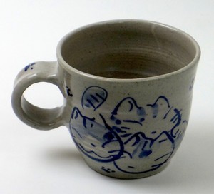 山田作▽猫（青）絵付マグカップ