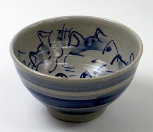 山田作▽猫（青）絵付茶碗