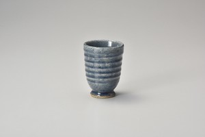 藍ビードロ扇湯呑  【日本製    陶器】