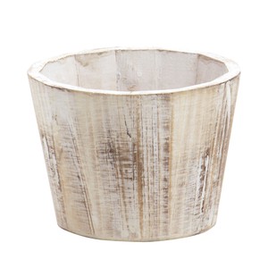 木製アンティーク　丸1／3本用　ホワイトウォッシュ　鉢カバー　プランターカバー　ナチュラルベース