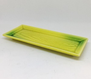 【割烹食器】24×9.5×2cm 黄釉彩緑掛　前菜皿
