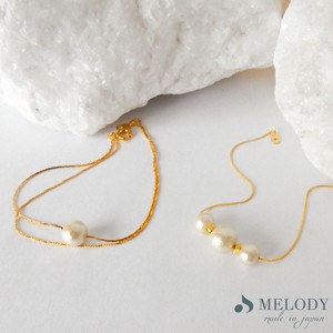 天然珍珠/月光石手链 分层 手镯 棉 宝石 珍珠 手链 日本制造