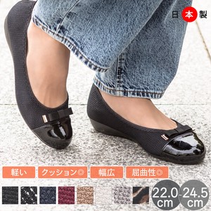 【即納】日本製 リボン付きラウンドトゥ パンプス ローヒール / 靴 レディースシューズ 婦人靴