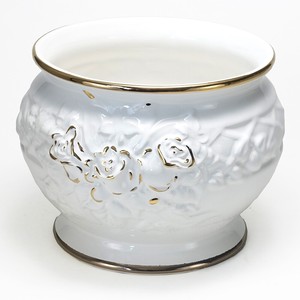 【ポルトガル製】陶器製植木鉢ホワイト ゴールド レリーフ《底穴あり》