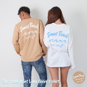 【2023春夏】Sunset Beachデザインバックプリントロングtシャツ ペアルック 人気商品　2023新作