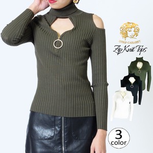 Sweater/Knitwear Knitted Long Sleeves black Tops Rib Zipped Autumn/Winter