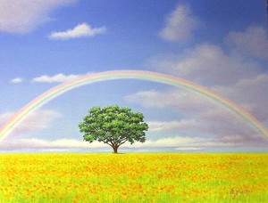 【日本人作家】　油絵　『虹のある風景II』　白鳥あゆみ　額無し　キャンバスのみ（木枠付き）
