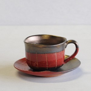 Banko ware Cup & Saucer Set Red Pottery Made in Japan