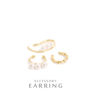 Clip-On Earrings Gold Post Design Ear Cuff M Set of 3