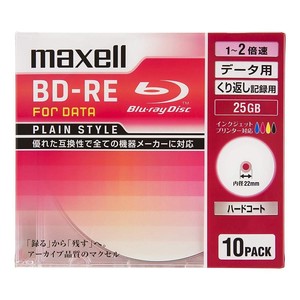maxell データ用 BD-RE 片面1層 25GB 2倍速対応 インクジェットプリンタ対応 10枚 BE25PPLWPA.10S