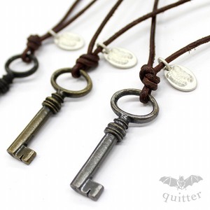 Leather Chain Necklace Antique M Key Vintage Made in Japan