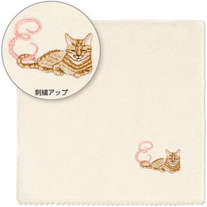 【日本製】可愛い猫の イニシャル ハンカチ オーガニックコットン【E】