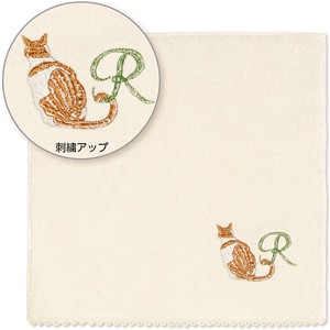 【日本製】可愛い猫の イニシャル ハンカチ オーガニックコットン【R】