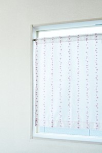 即納 日本製 小窓 パイルミラーレースカーテン 水玉柄 70×90　パープル　タッセル付き