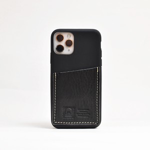 【日本製】栃木レザー （Black） シリコンスマホケース iPhone対応 カードケース付き ブラック