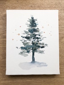 キャンバスパネル 【クリスマス ツリー】アートパネル　北欧　森　もみの木　ボタニカル　植物　水彩　星