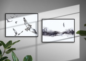 アートポスター【バード】福袋【2種セット】　北欧　鳥　モノクロ　モノトーン　水彩　静か