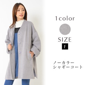 Coat Shaggy Plain Color Collarless Pocket Outerwear Ladies'
