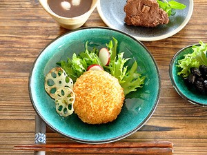 土物トルコブルー深口中皿【大皿 日本製 美濃焼 和食器】