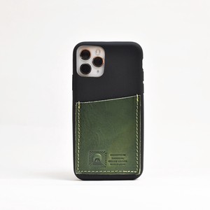 【日本製】栃木レザー （Green） シリコンスマホケース iPhone対応 カードケース付き グリーン