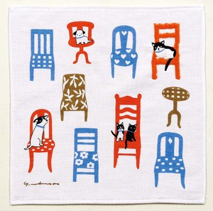刺繍ガーゼパイルタオル　マツモトヨーコ　椅子と猫と犬