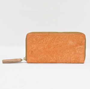 Long Wallet Round Fastener Genuine Leather Ladies' Orange