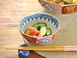 染め錦赤絵桔梗4.0小鉢【日本製 美濃焼 和食器】