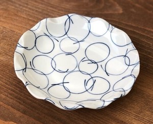 波型3.5皿　藍染さーくる　11cm【日本製　取皿　丸皿　中皿　和食器　陶器　織部】ヤマ吾陶器