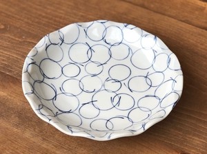 波型5.0皿　藍染さーくる　16cm【日本製　盛付皿　取皿　丸皿　中皿　和食器　陶器　織部】ヤマ吾陶器