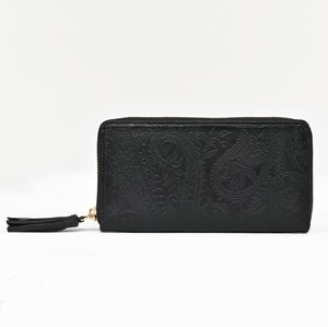 Long Wallet Round Fastener black Genuine Leather Ladies'