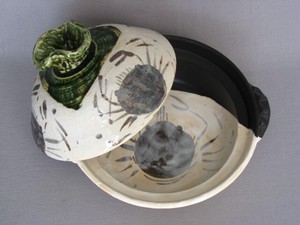 土鍋 重箱 蓋物 和陶器 和モダン /織部掛志野蟹9号土鍋