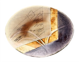 取皿 小皿 プレート 和陶器 和モダン /梅紫線刻楕円皿