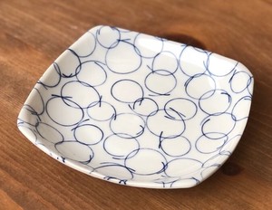 正角5.5皿　藍染さーくる　14cm【日本製　取り皿　盛付皿　角皿　中皿　和食器　陶器　織部】ヤマ吾陶器