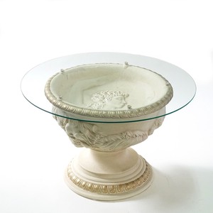 イタリア製 陶器 ガラス天板 陶器 ローテーブル  センターテーブル アンティーク調