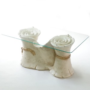 イタリア製 陶器 ガラス天板 陶器 ローテーブル 音楽  センターテーブル アンティーク調