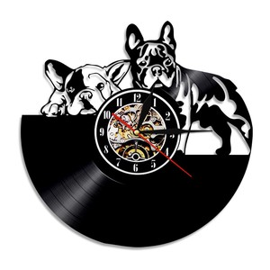 犬 フレンチブルドッグ レコード盤 壁掛け時計 J5#ZJEB322
