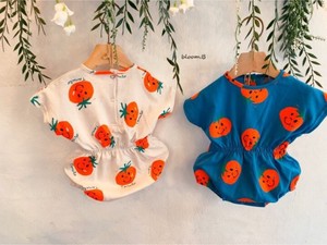 韓国風 ベビー服 みかんちゃん 半袖ロンパース オレンジ 新生児　キッズ