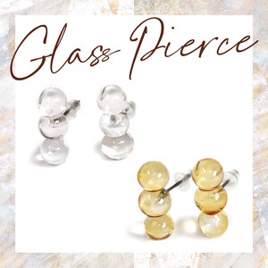 Pierced Earrings Titanium Post Glass Brown Ladies' Clear