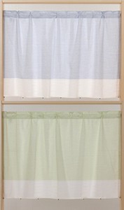 カフェカーテン　小窓用　縦長窓　キッチン　70cm丈　ブルー・グリーン