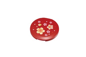 37-0104　丸コンパクトミラー 朱 福桜 Round Portable Mirror w Magnifying Glass Cherry Tree