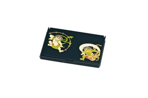37-1602 携帯名刺＆カードケ－ス 黒 風神雷神 Portable Business Card Case w FUJIN adn RAIJIN