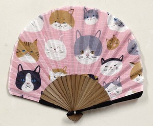 夏の和雑貨　扇子シェル型　布製（扇子袋付き）　マツモトヨーコ　猫あつめ