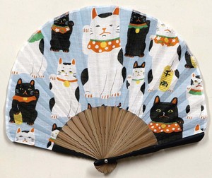 夏の和雑貨　扇子シェル型　布製（扇子袋付き）　マツモトヨーコ　まねき猫
