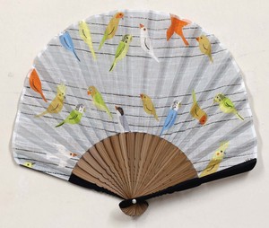 夏の和雑貨　扇子シェル型　布製（扇子袋付き）　マツモトヨーコ　小鳥