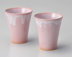 天龍窯ガラス釉　モモイロペアカップ【日本製  陶器  萩焼】