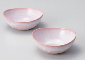 天龍窯ガラス釉　モモイロペアたわみ鉢【日本製  陶器  萩焼】