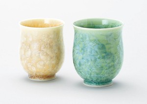 陶あん窯　花結晶（緑・茶）　組湯呑【日本製  陶器  京焼・清水焼】