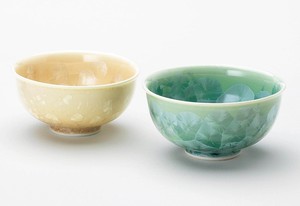 陶あん窯　花結晶（緑・茶）　組飯碗【日本製  陶器  京焼・清水焼】