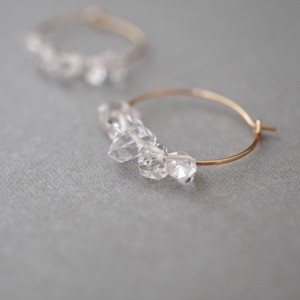 〔14kgf〕ハーキマーダイヤモンド フープピアス　(crystal pierced earrings)